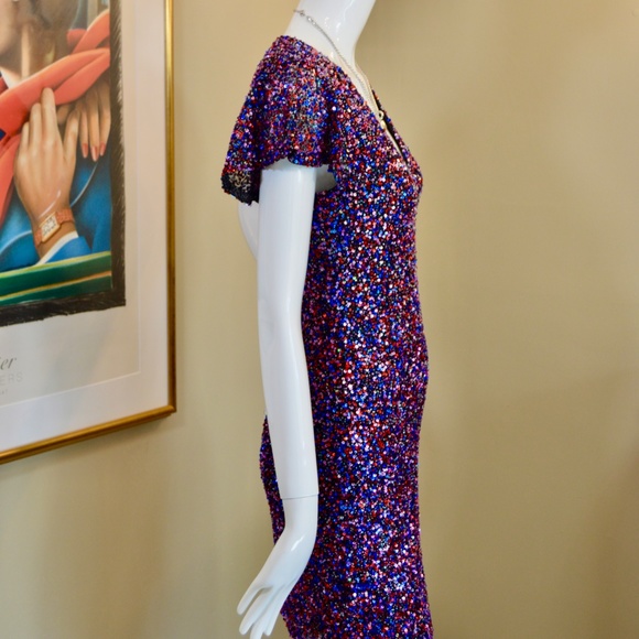 🆕🏷️ Parker Black Audry V-Neck Metallic Beaded Mini Cocktail Dress Sz 4 - Picture 10 of 14